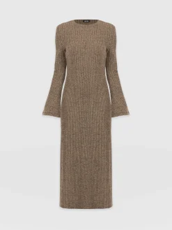 Callie Fluted Midi Dress - Beige