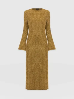 Callie Fluted Midi Dress - Mustard Melange