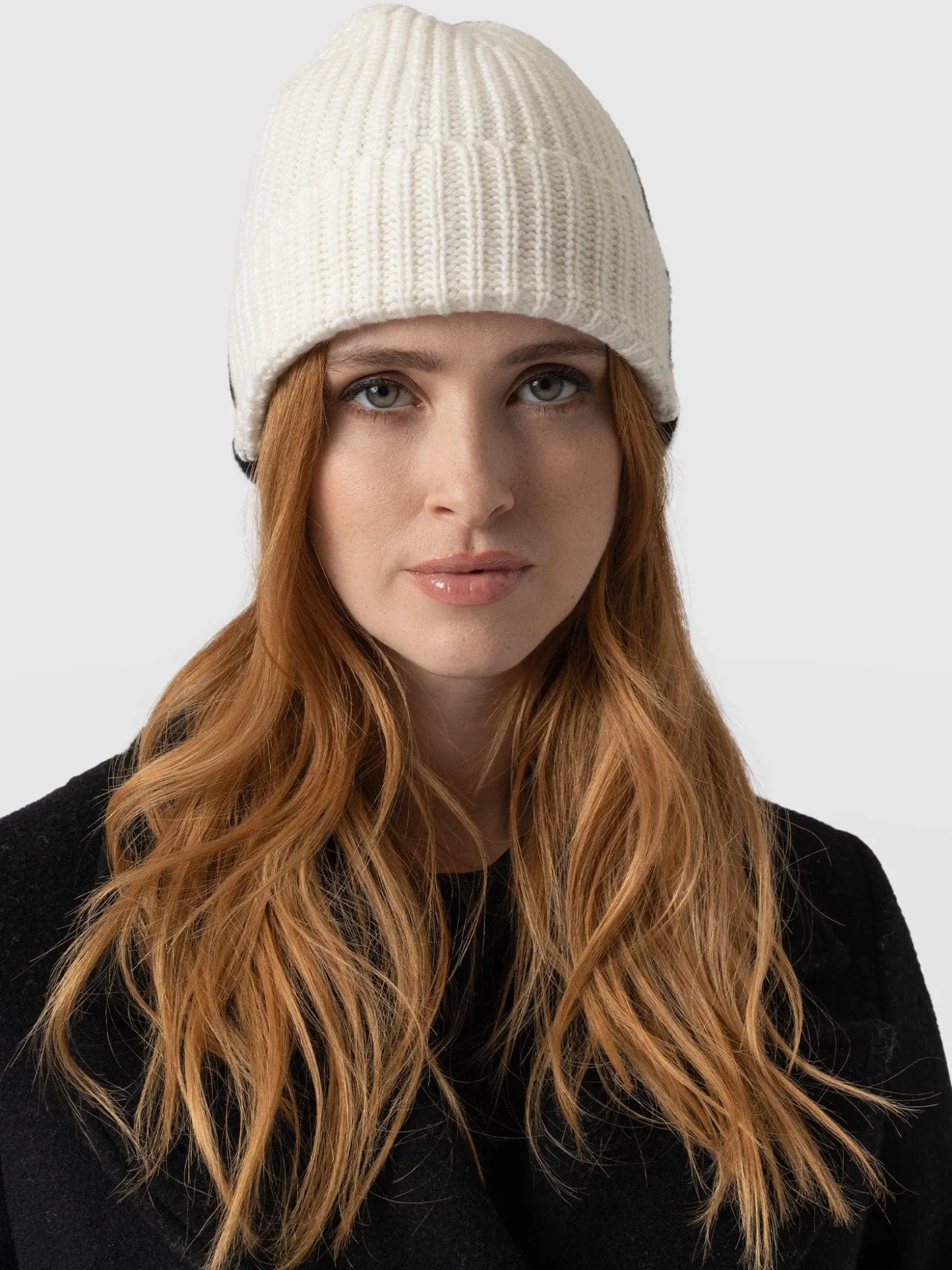 Cashmere Beanie - Cream/Black