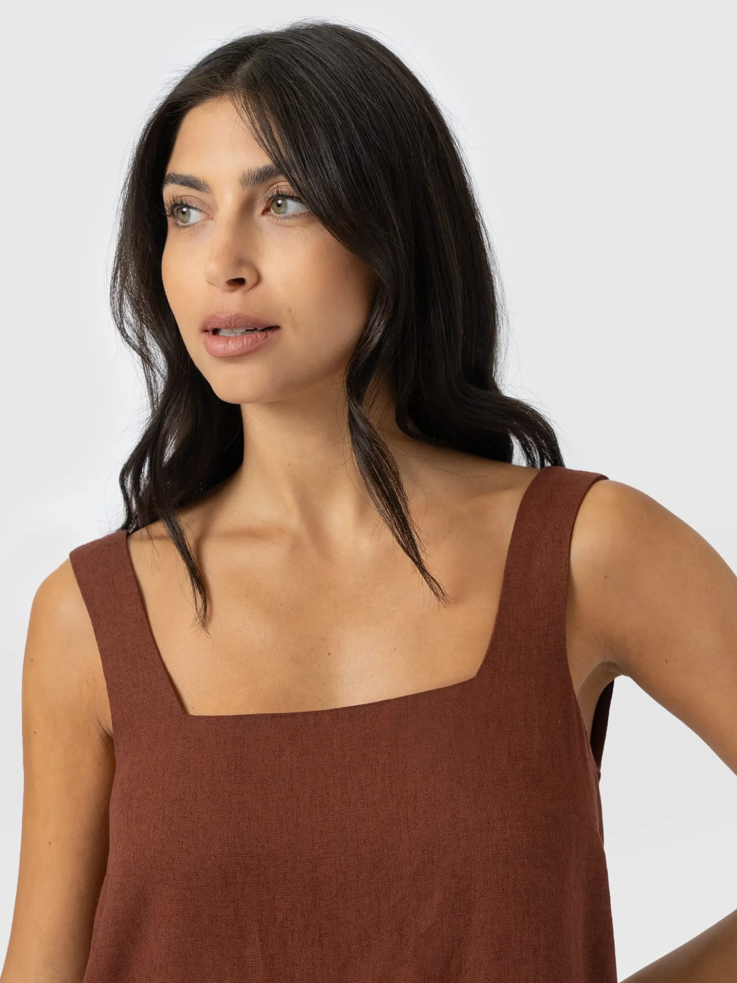 Corinne Linen Cami Dress - Russet Brown
