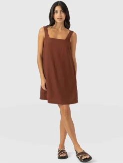 Corinne Linen Cami Dress - Russet Brown