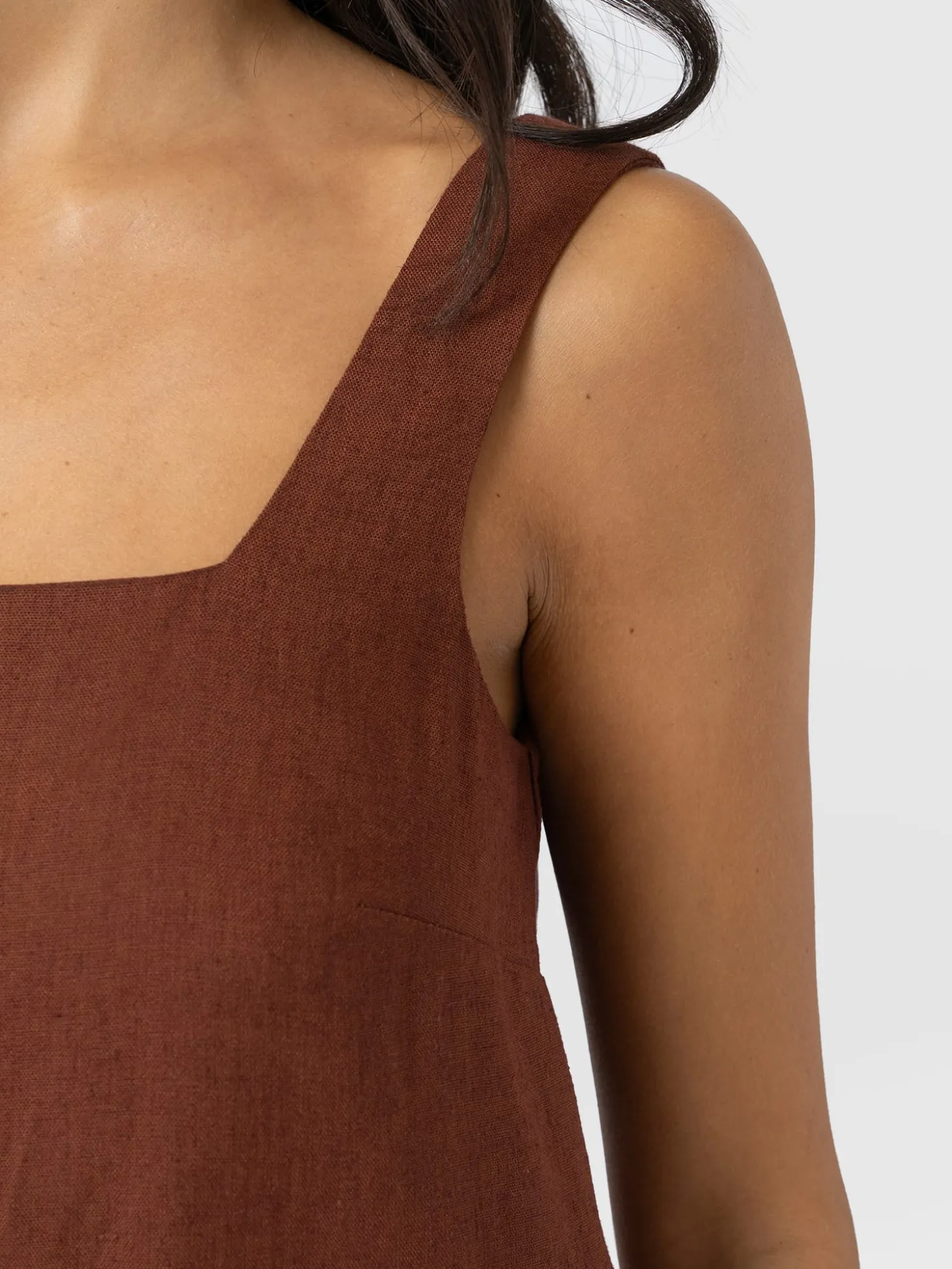 Corinne Linen Cami Dress - Russet Brown