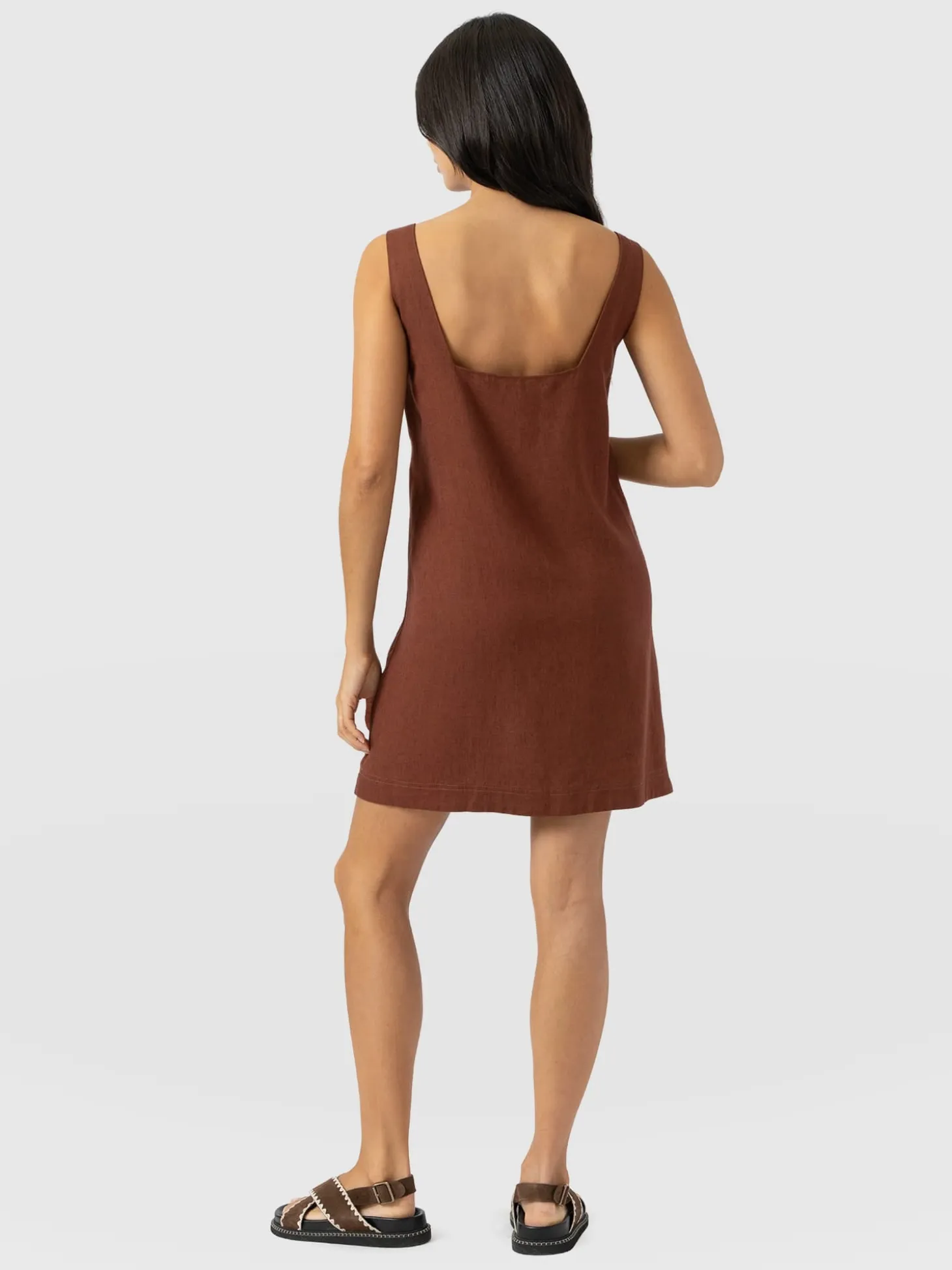 Corinne Linen Cami Dress - Russet Brown