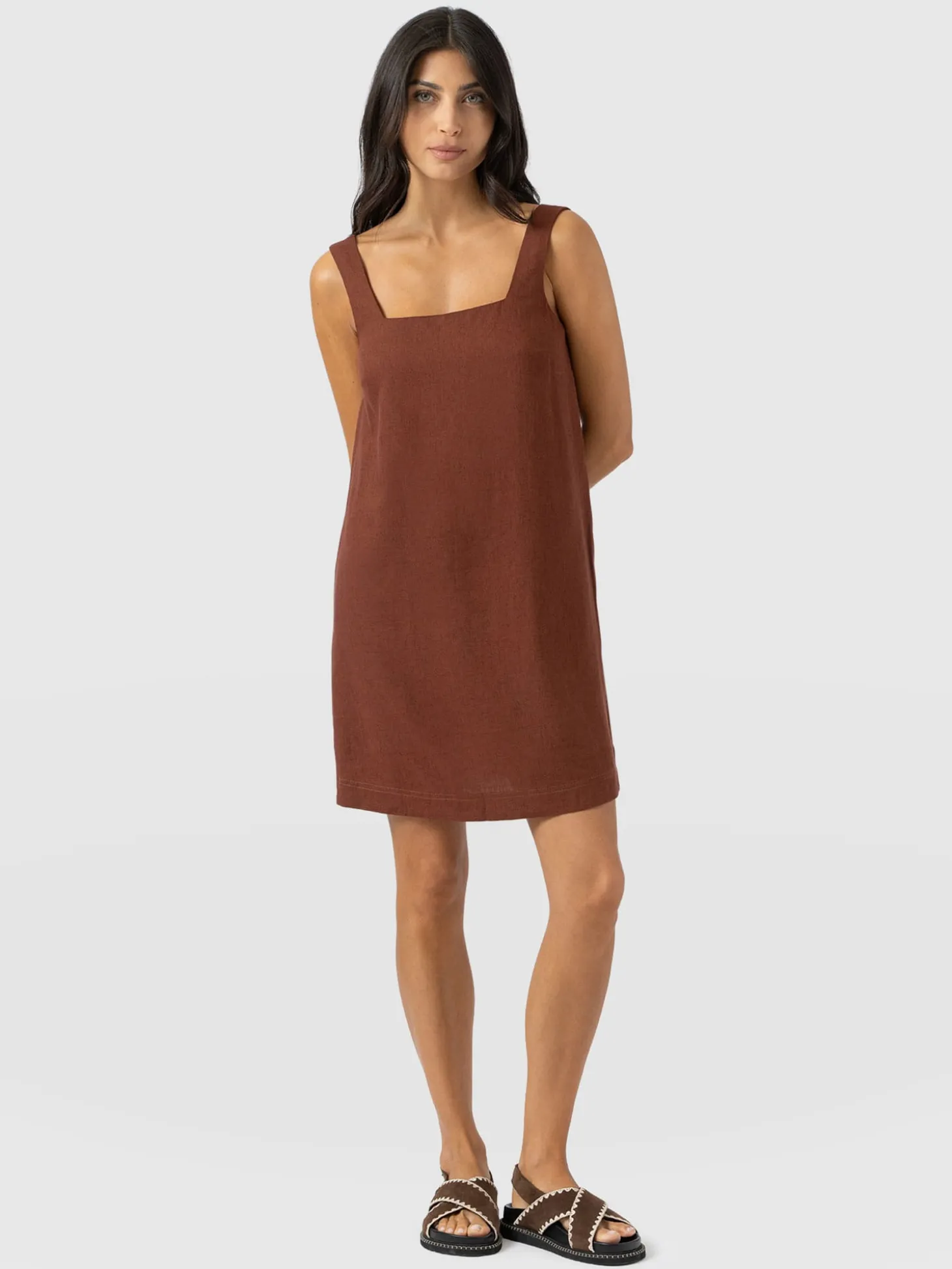 Corinne Linen Cami Dress - Russet Brown