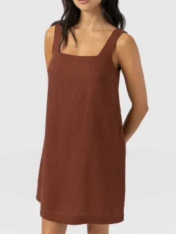 Corinne Linen Cami Dress - Russet Brown