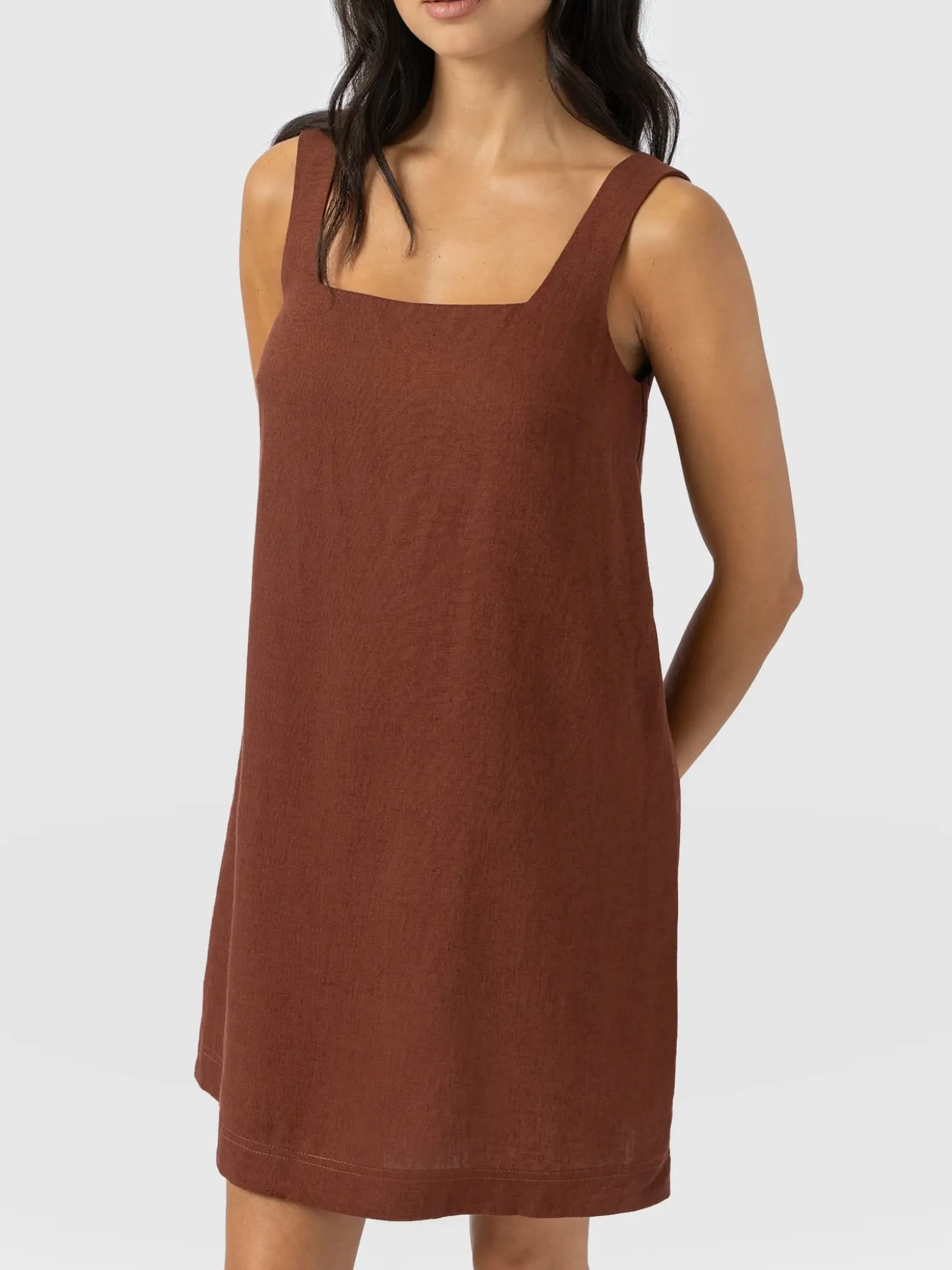 Corinne Linen Cami Dress - Russet Brown