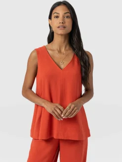 Corinne Linen V Neck Tunic - Burnt Orange