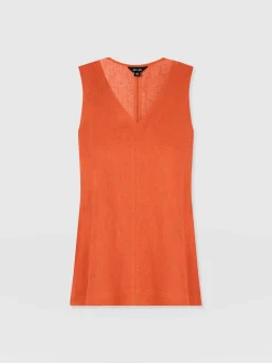 Corinne Linen V Neck Tunic - Burnt Orange