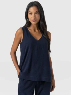 Corinne Linen V Neck Tunic - Navy