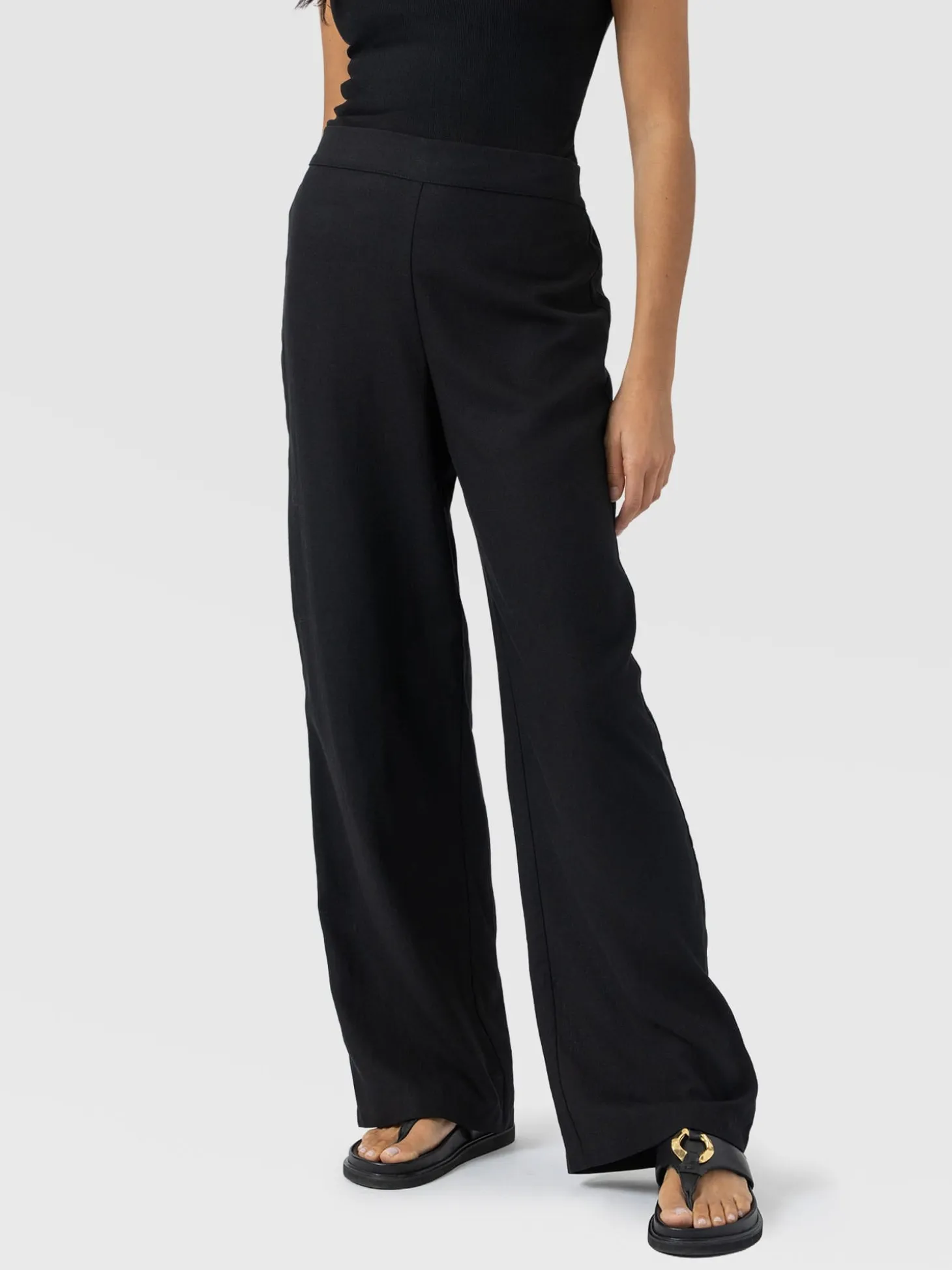 Corinne Wide Leg Linen Pant - Black