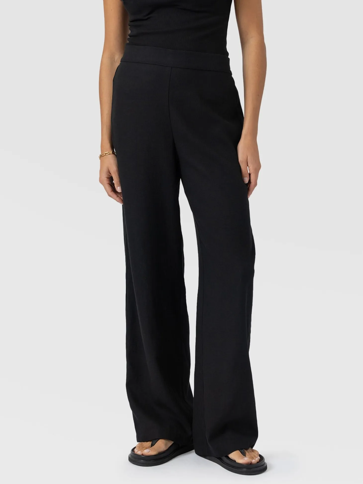 Corinne Wide Leg Linen Pant - Black