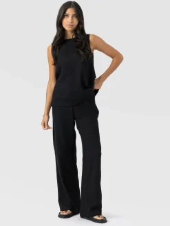 Corinne Wide Leg Linen Pant - Black