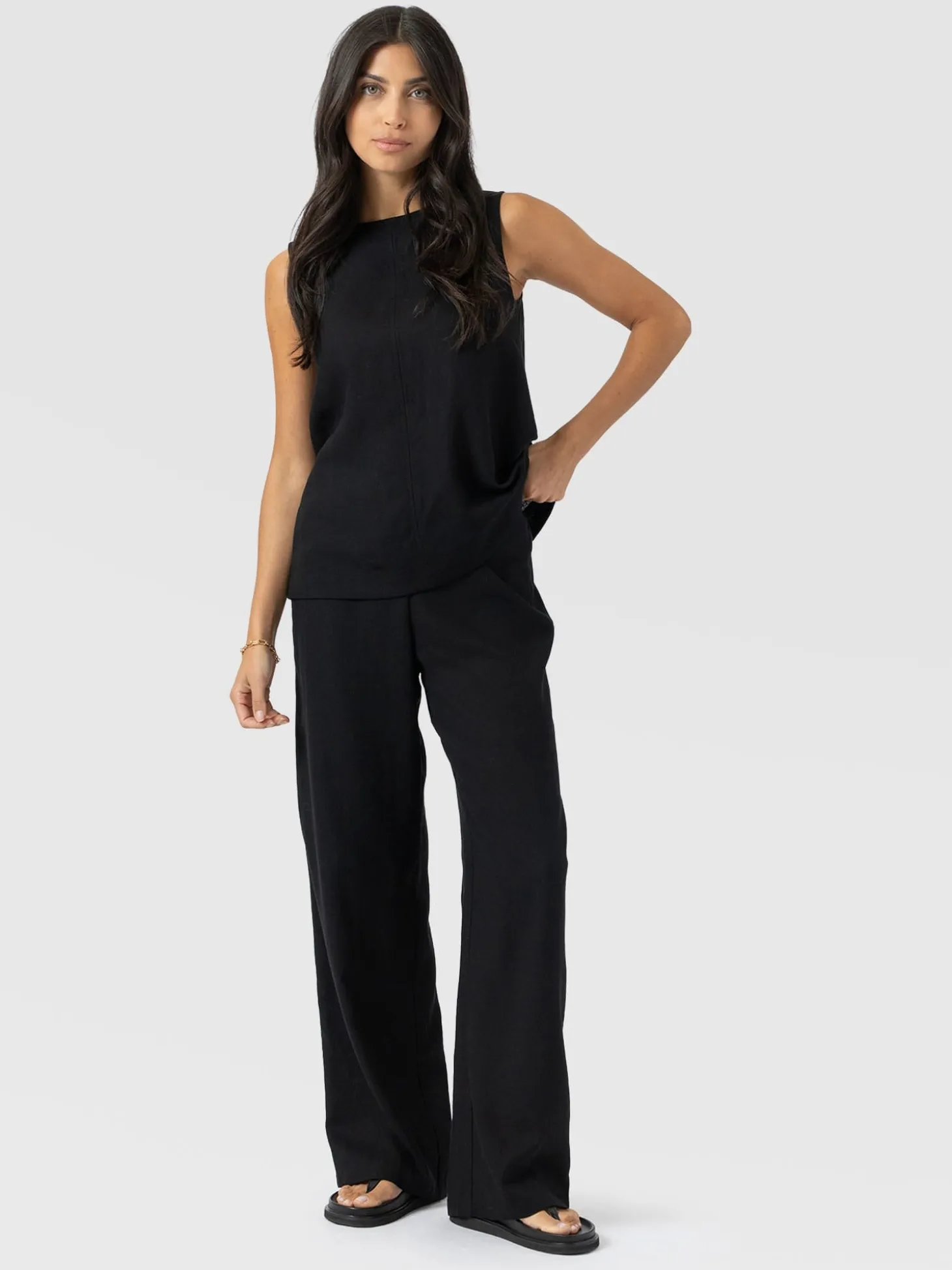 Corinne Wide Leg Linen Pant - Black