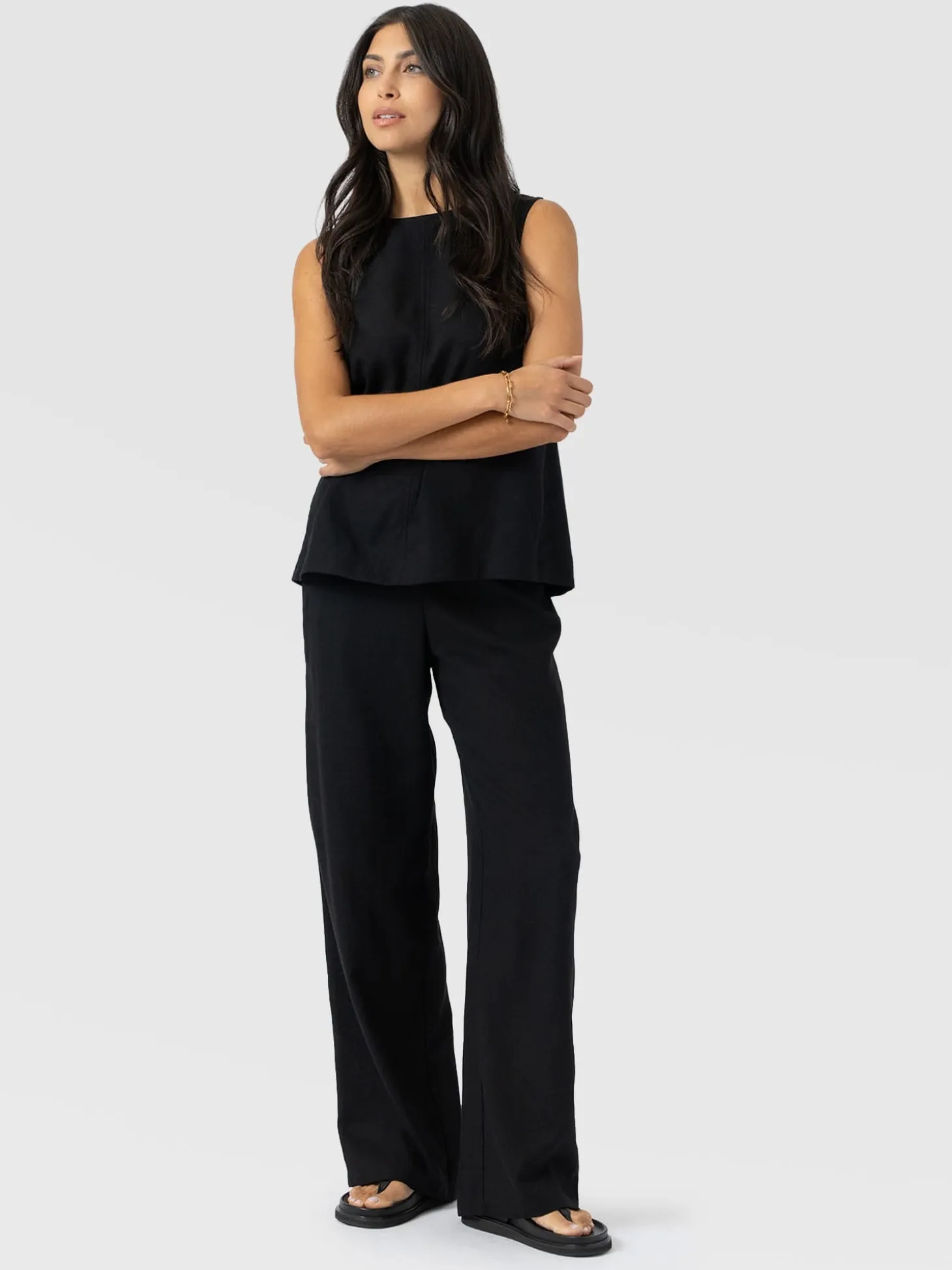 Corinne Wide Leg Linen Pant - Black