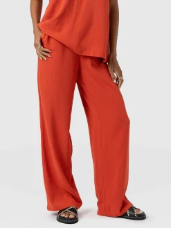 Corinne Wide Leg Linen Pant - Burnt Orange