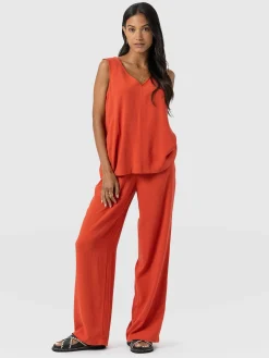Corinne Wide Leg Linen Pant - Burnt Orange