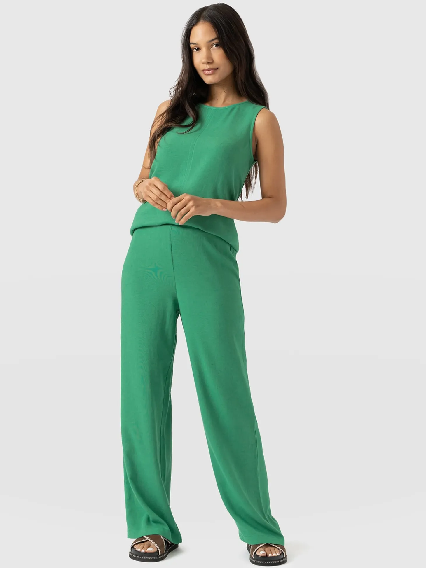 Corinne Wide Leg Linen Pant - Green