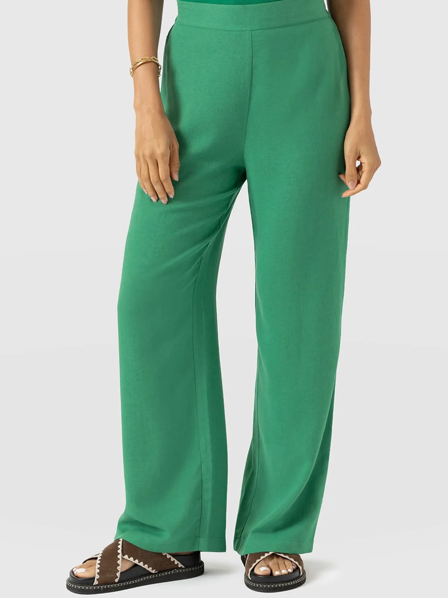 Corinne Wide Leg Linen Pant - Green