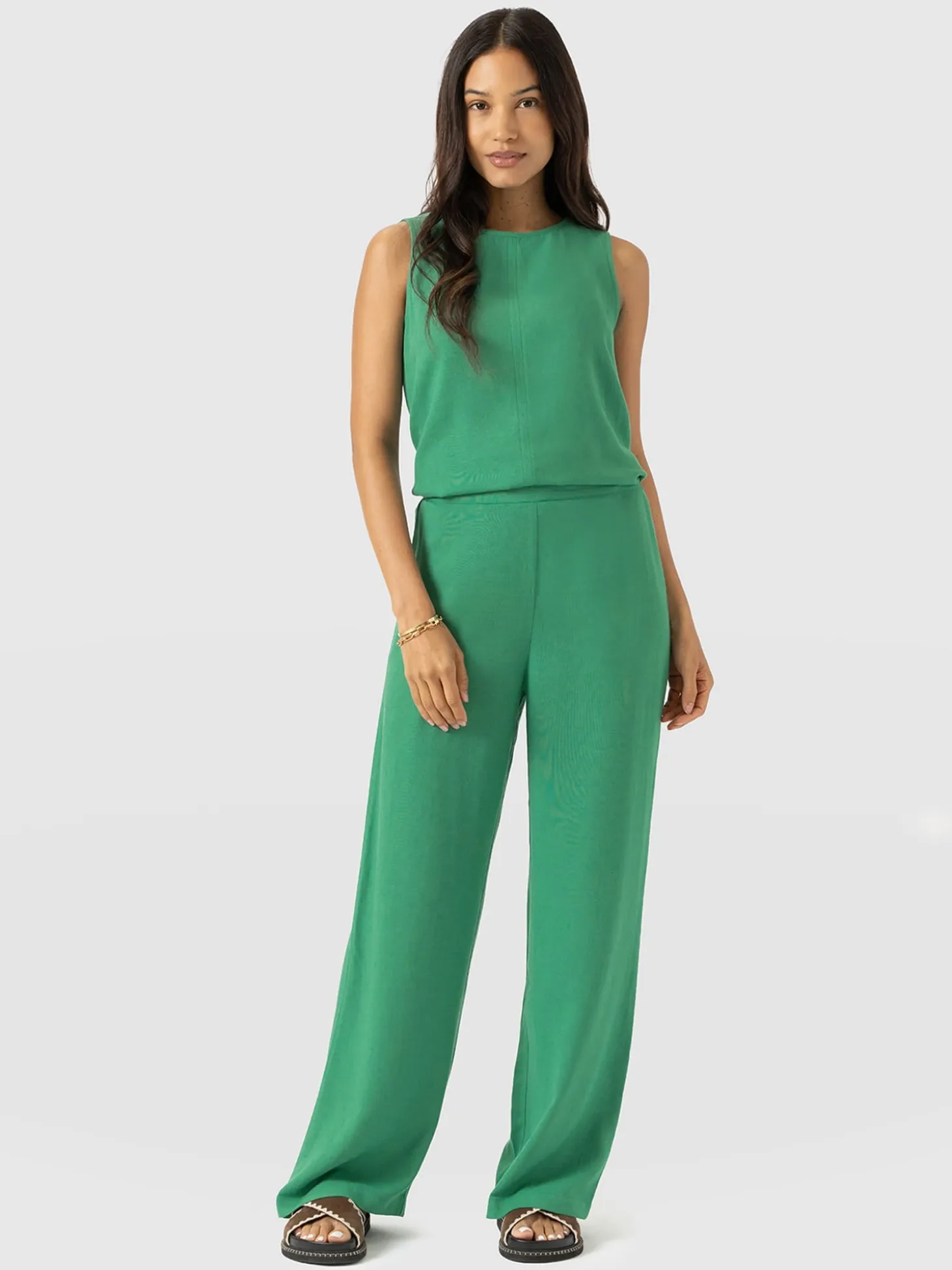 Corinne Wide Leg Linen Pant - Green