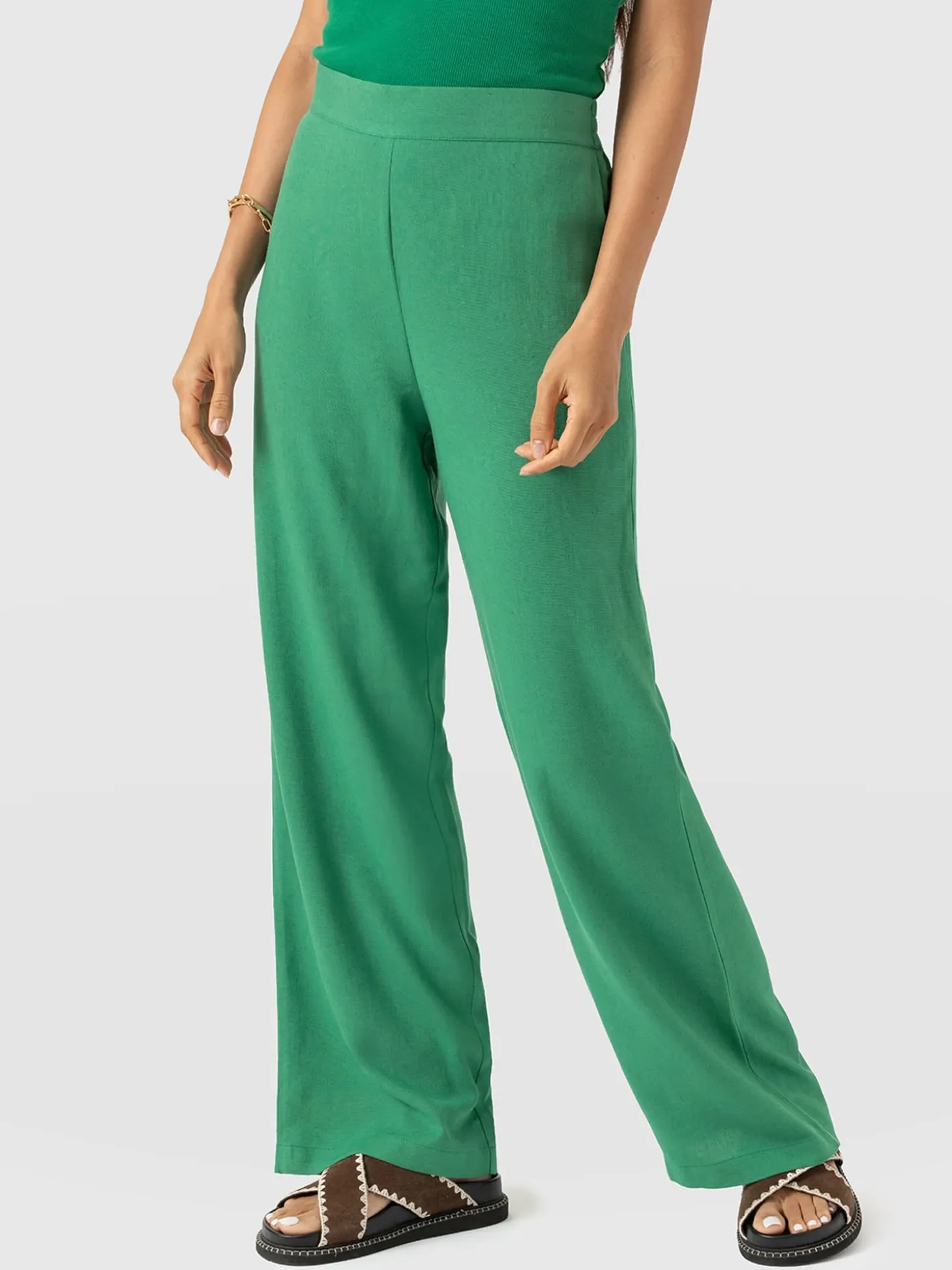 Corinne Wide Leg Linen Pant - Green