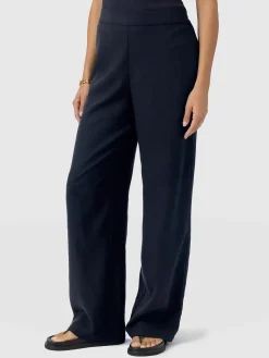Corinne Wide Leg Linen Pant - Navy