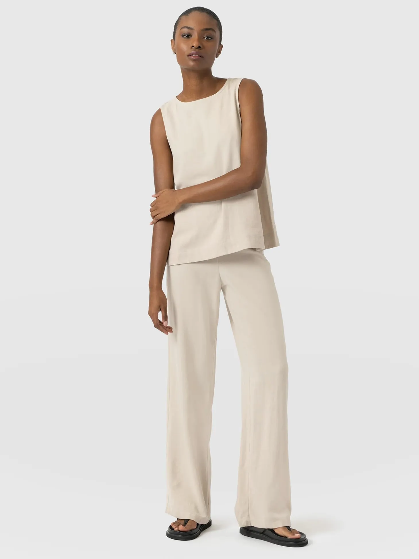 Corinne Wide Leg Linen Pant - Oatmeal