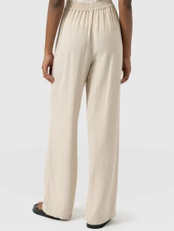 Corinne Wide Leg Linen Pant - Oatmeal