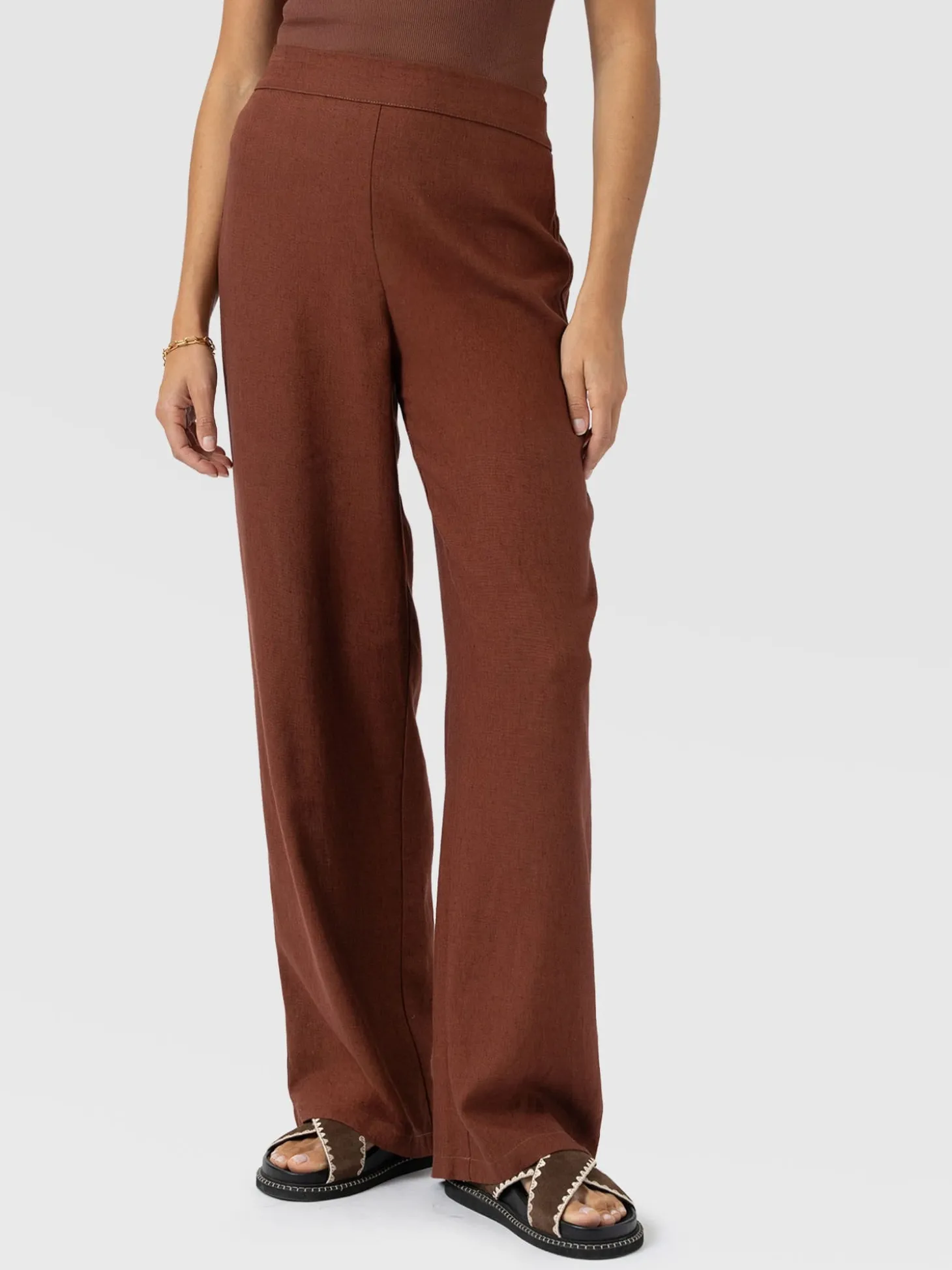 Corinne Wide Leg Linen Pant - Russet Brown
