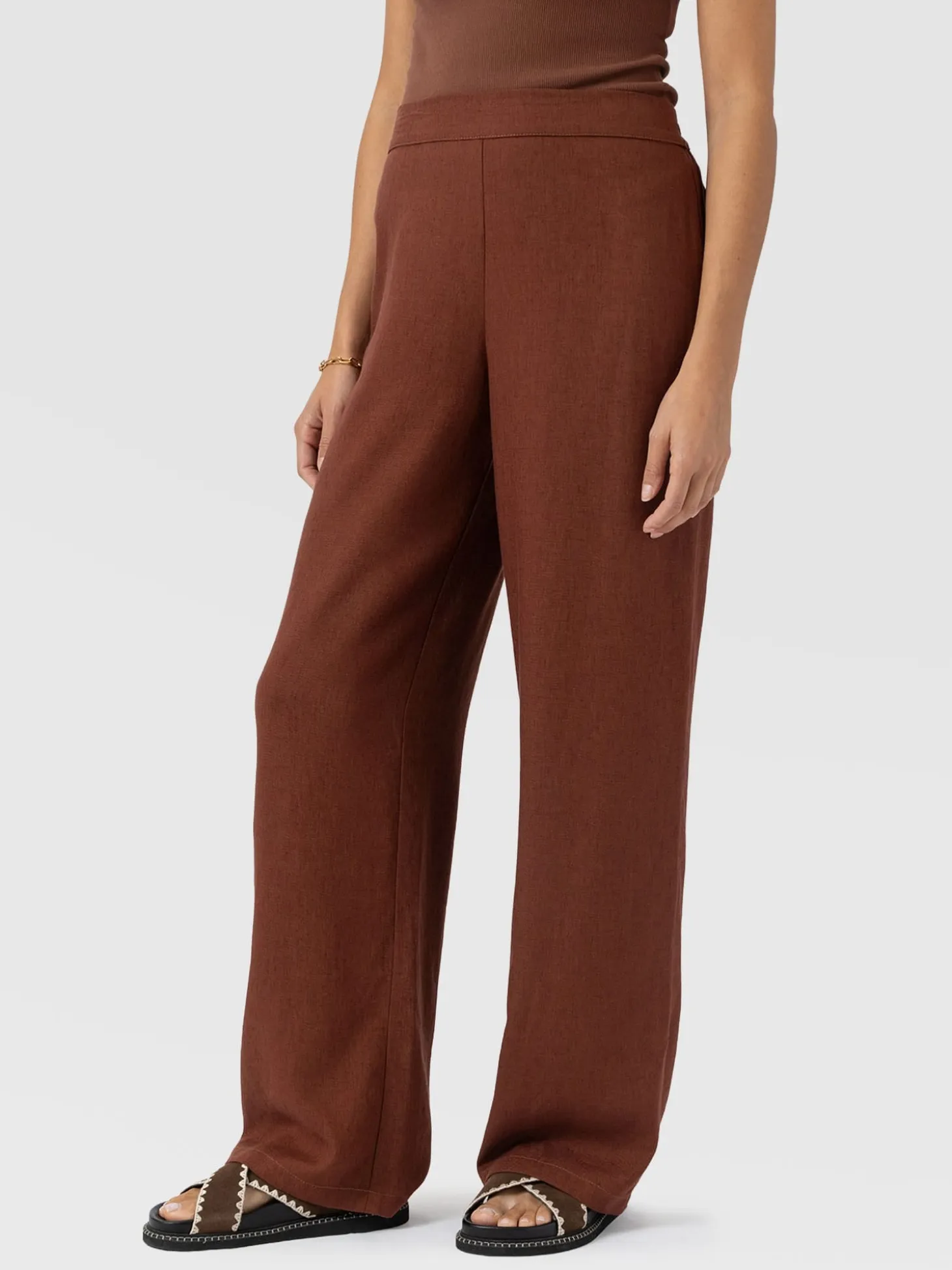 Corinne Wide Leg Linen Pant - Russet Brown