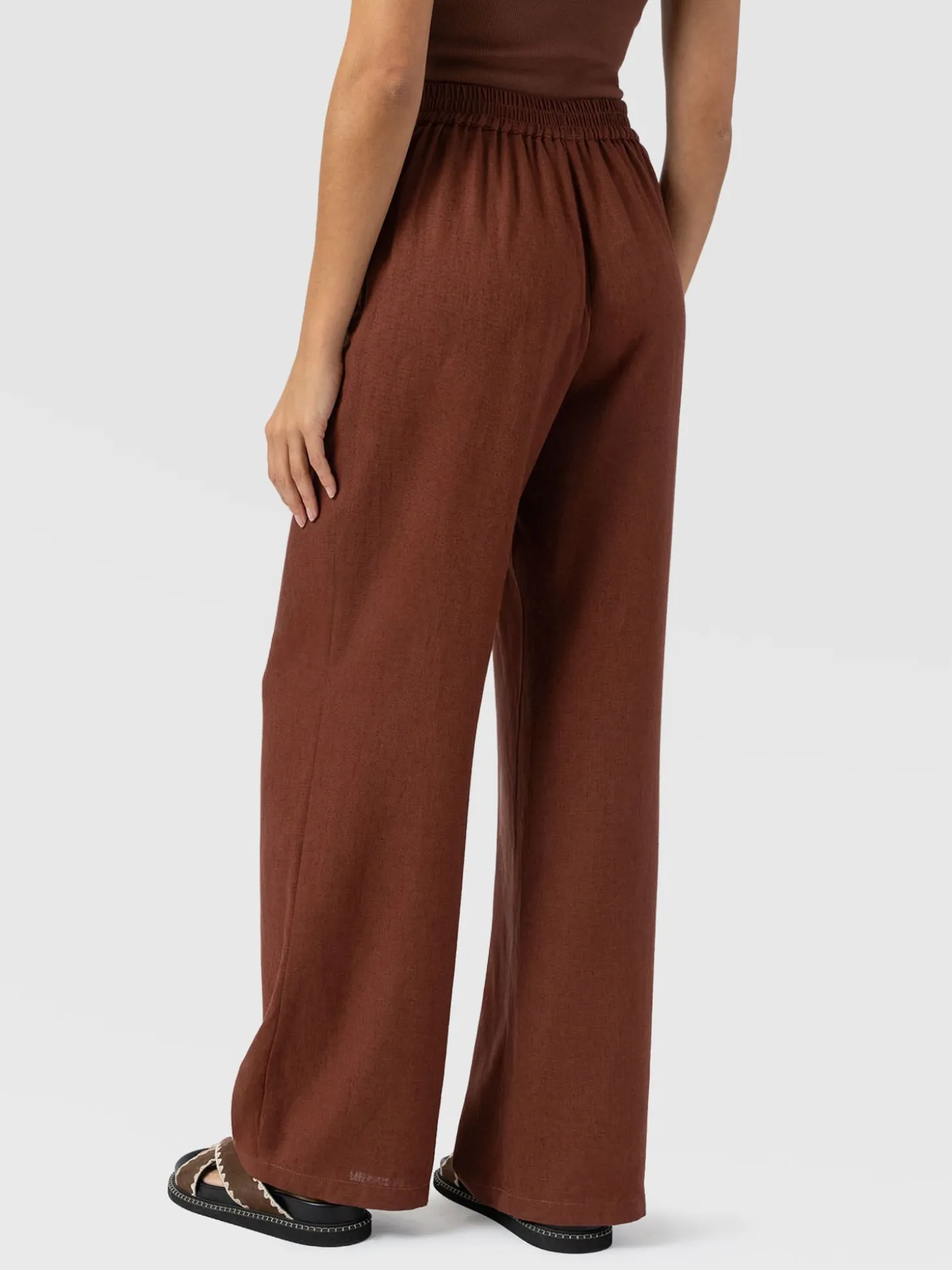 Corinne Wide Leg Linen Pant - Russet Brown