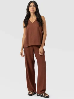 Corinne Wide Leg Linen Pant - Russet Brown
