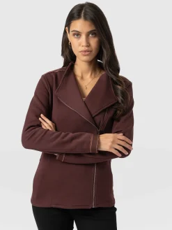 Cotton Biker Jacket - Maroon - Bronze Stripe