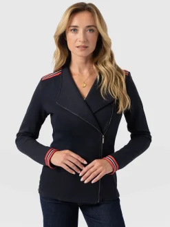 Cotton Biker Jacket - Navy Stripe