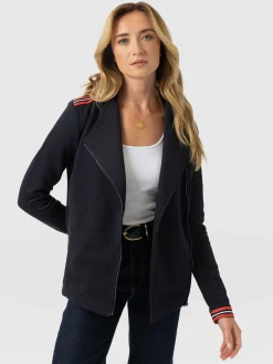Cotton Biker Jacket - Navy Stripe