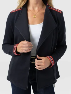 Cotton Biker Jacket - Navy Stripe