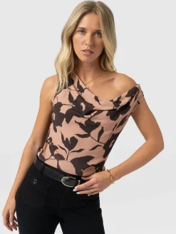 Cowl Neck Cami - Brown Floral