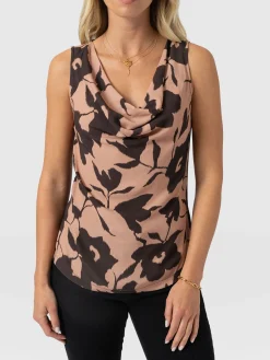 Cowl Neck Cami - Brown Floral