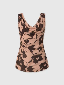 Cowl Neck Cami - Brown Floral