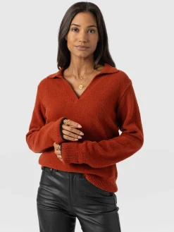 Delphi Polo Knit - Burnt Orange