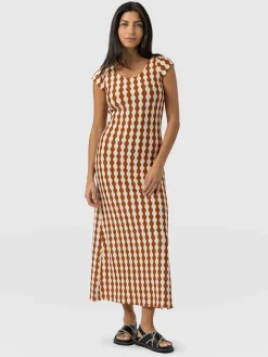 Elise Scoop Neck Midaxi Dress - Brown/Cream