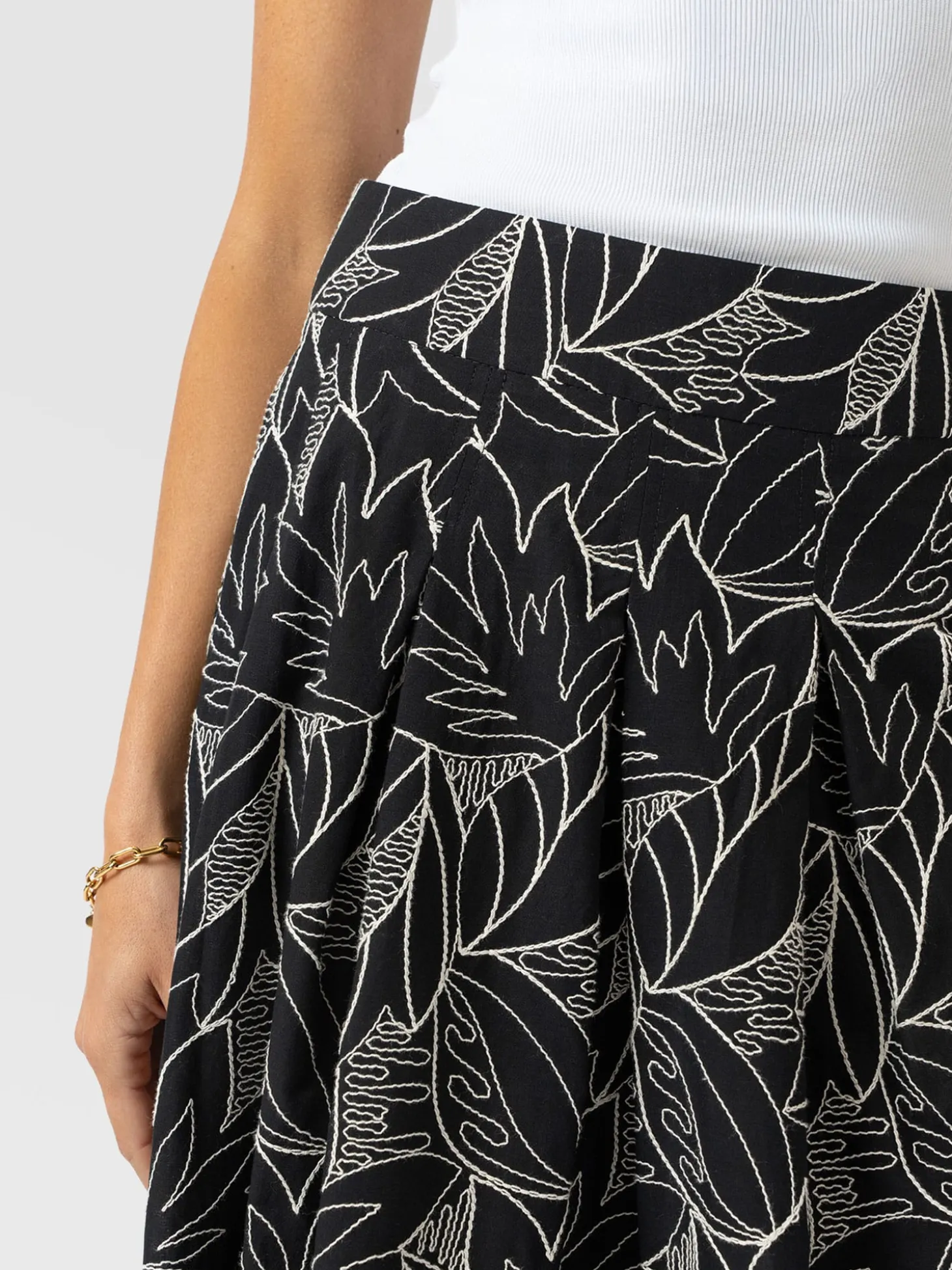 Eliza Pleated Skirt - Black Embroidered