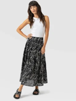 Eliza Pleated Skirt - Black Embroidered