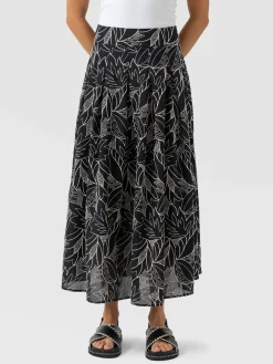 Eliza Pleated Skirt - Black Embroidered