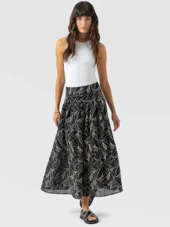Eliza Pleated Skirt - Black Embroidered