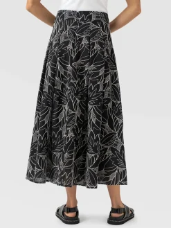 Eliza Pleated Skirt - Black Embroidered