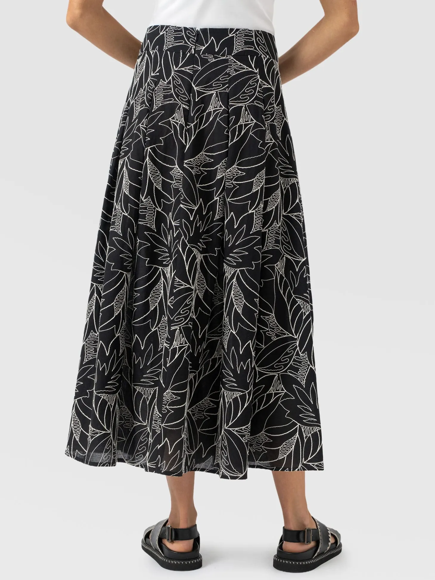 Eliza Pleated Skirt - Black Embroidered