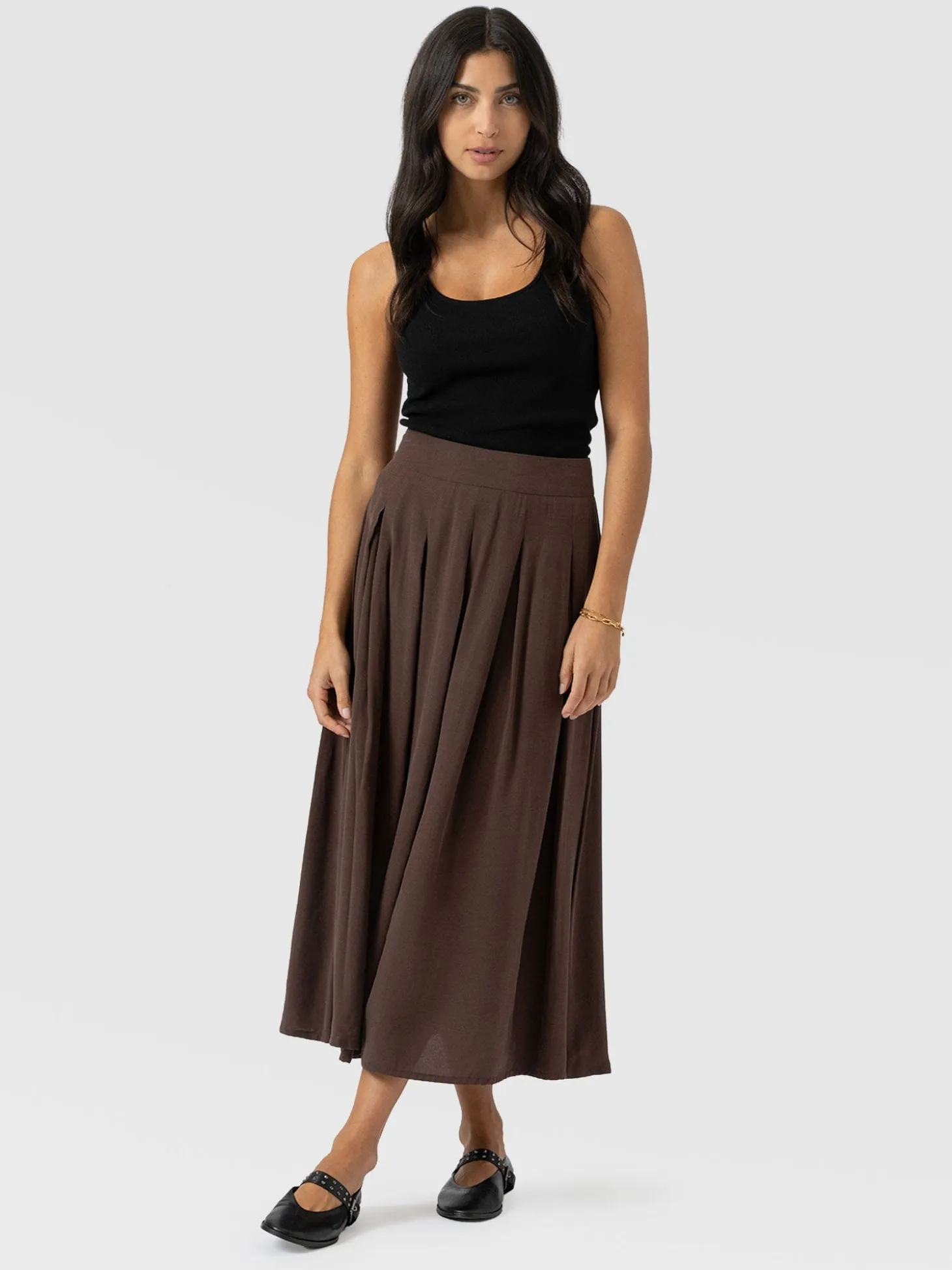 Eliza Pleated Skirt - Brown