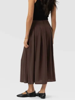 Eliza Pleated Skirt - Brown