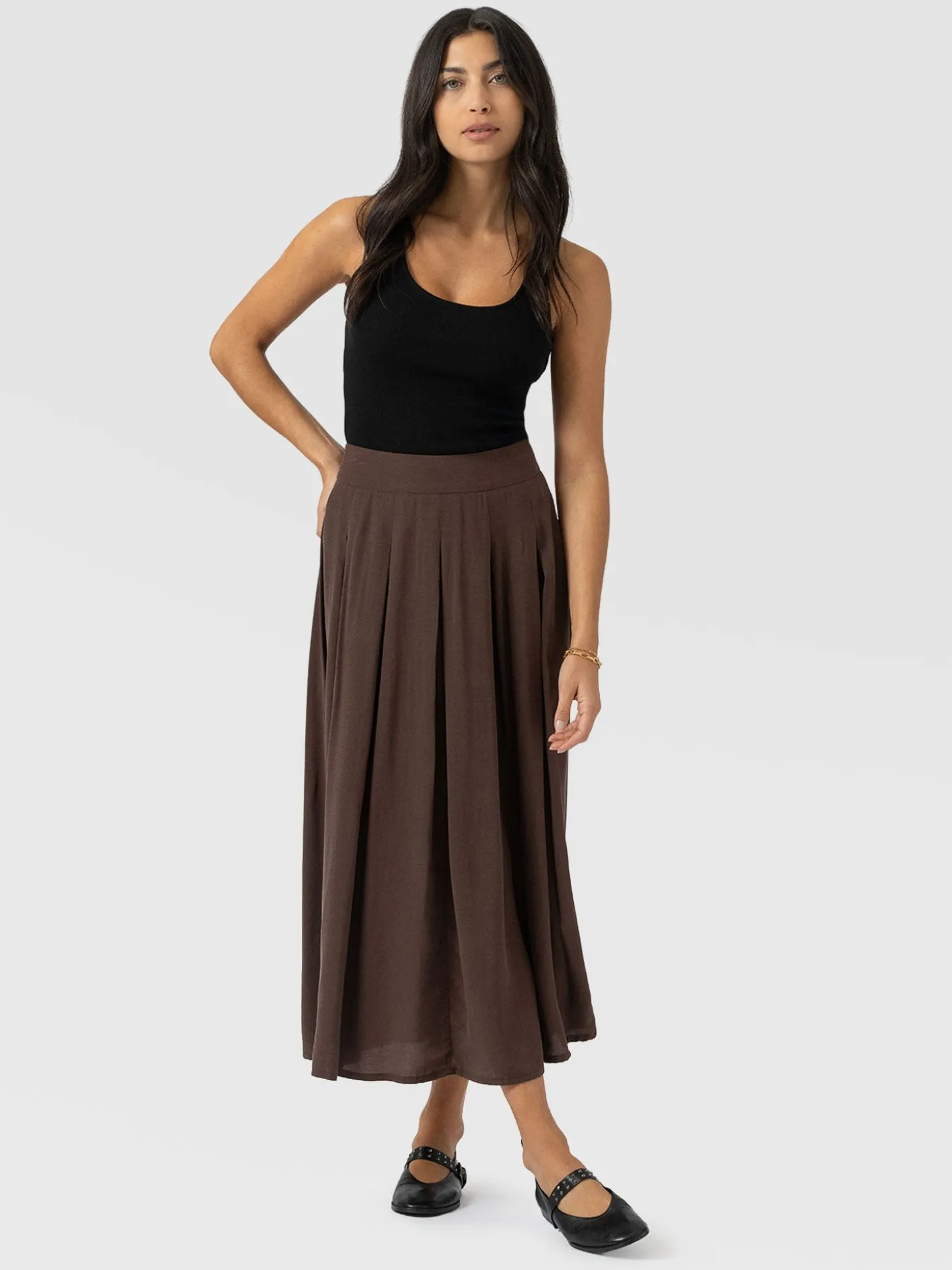Eliza Pleated Skirt - Brown