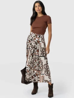 Eliza Pleated Skirt - Cream Paisley